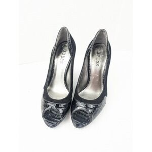 GUESS Pointed Toe Block High Heels Pumps Stilettos‎ Patent Women's Size 6M Black